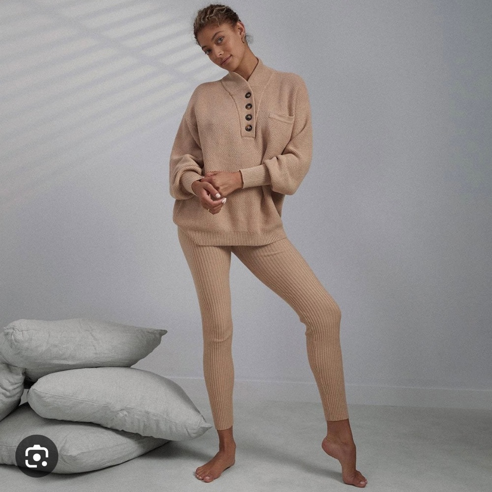 Lunya Cozy Cotton Silk Ribbed Legging and Henley Matching Set